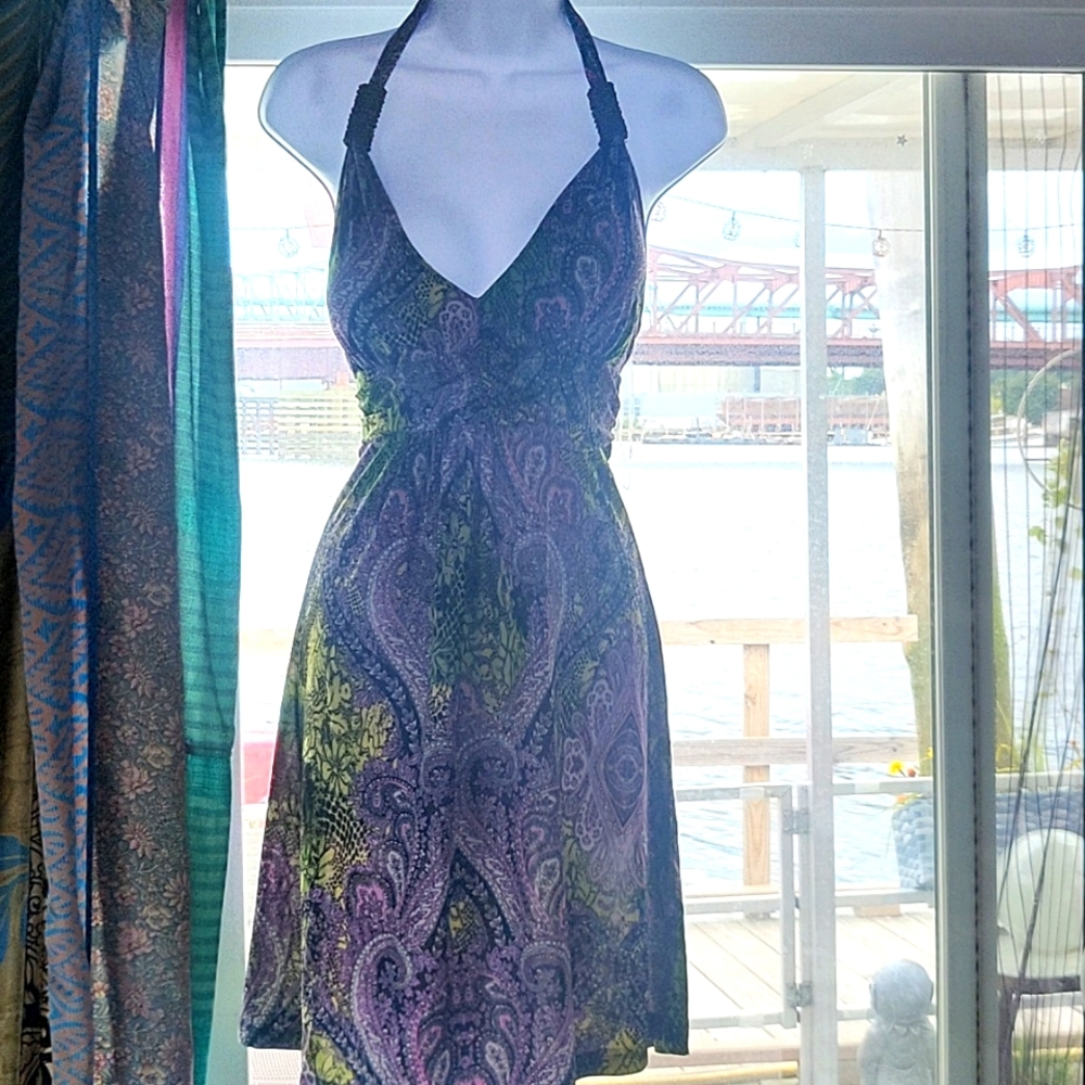 Purple and Green Paisley Print Dress NWT